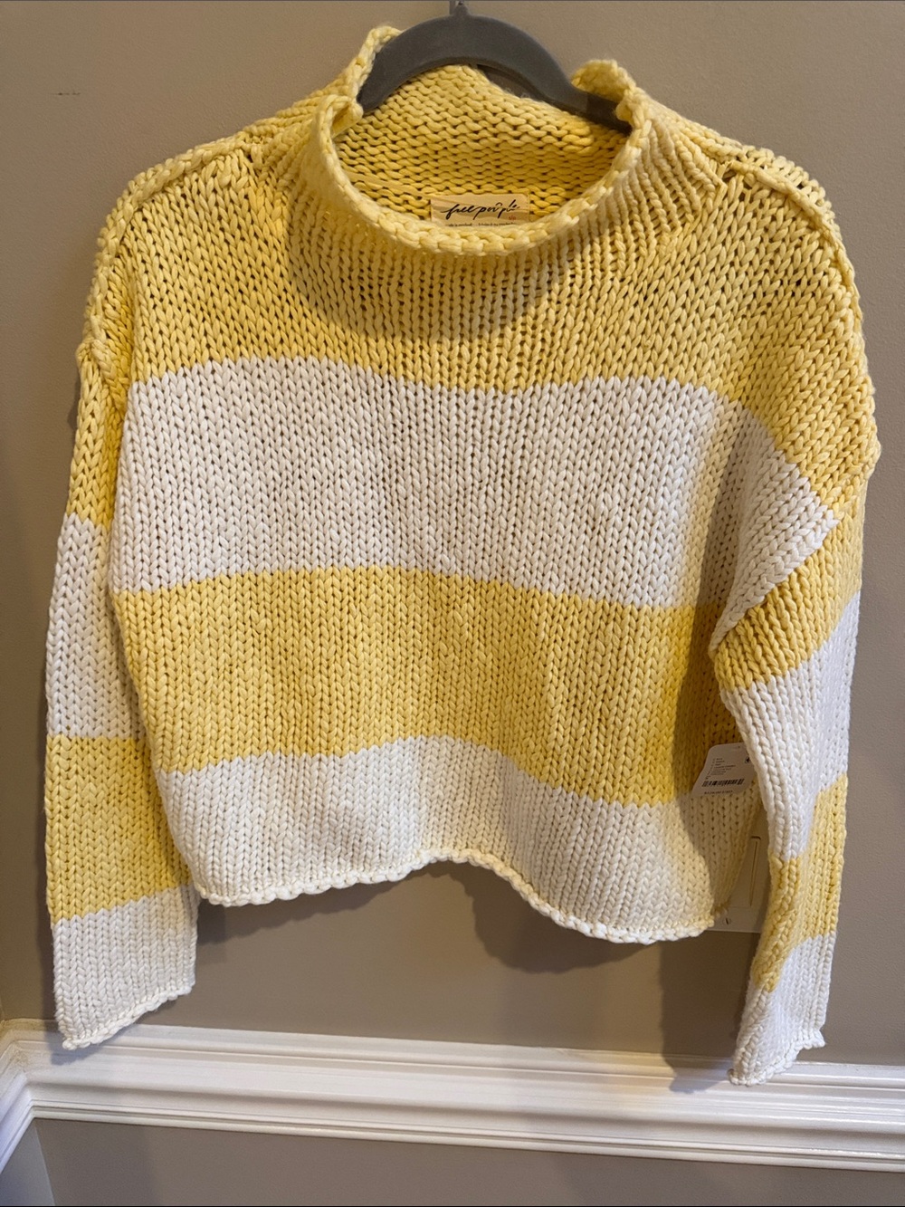 Free People Opal Rugby Striped Sweater Knit Lemon Combo Size Small NWT